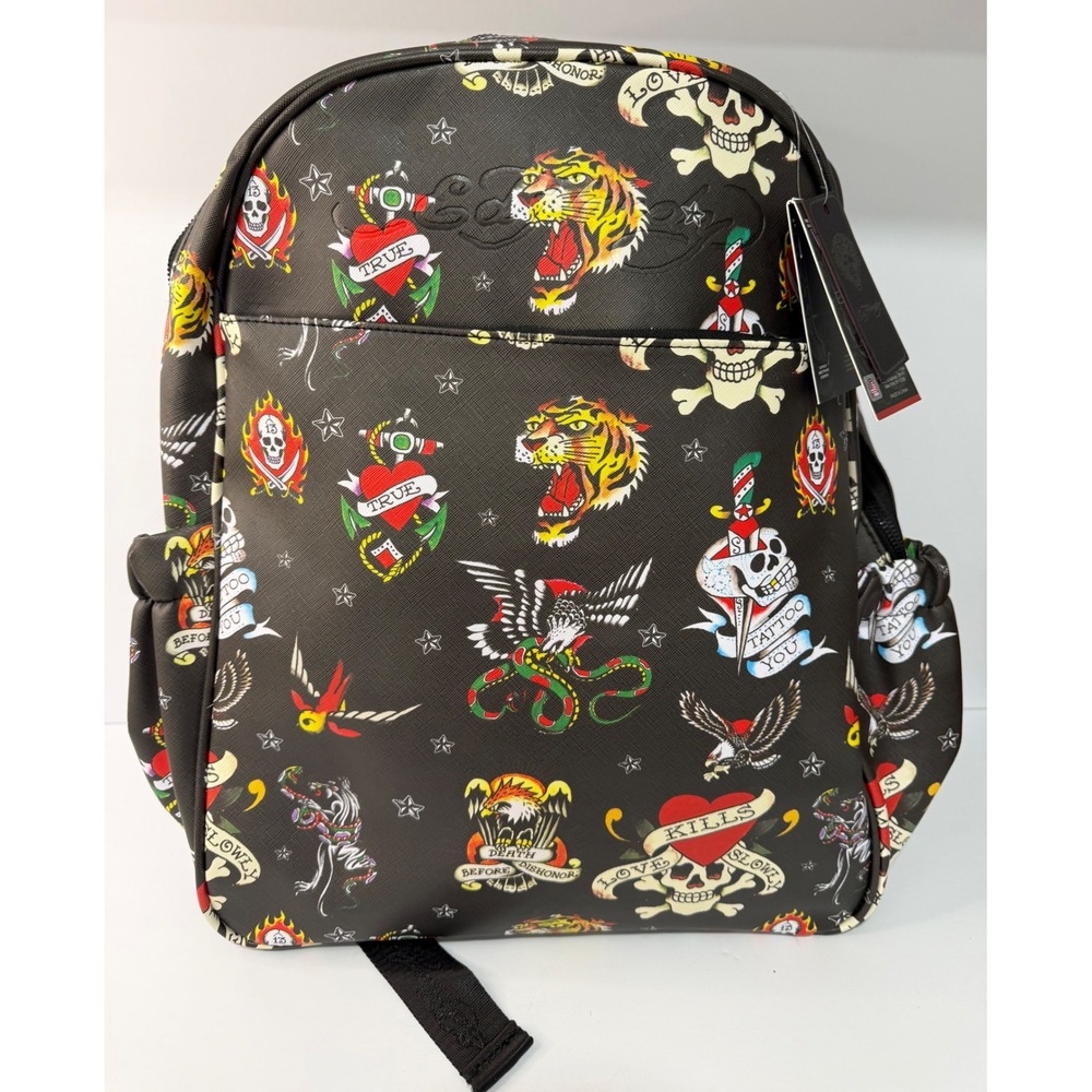 Ed Hardy Tattoo Flash Print Backpack Black Tiger Skull Eagle NWT